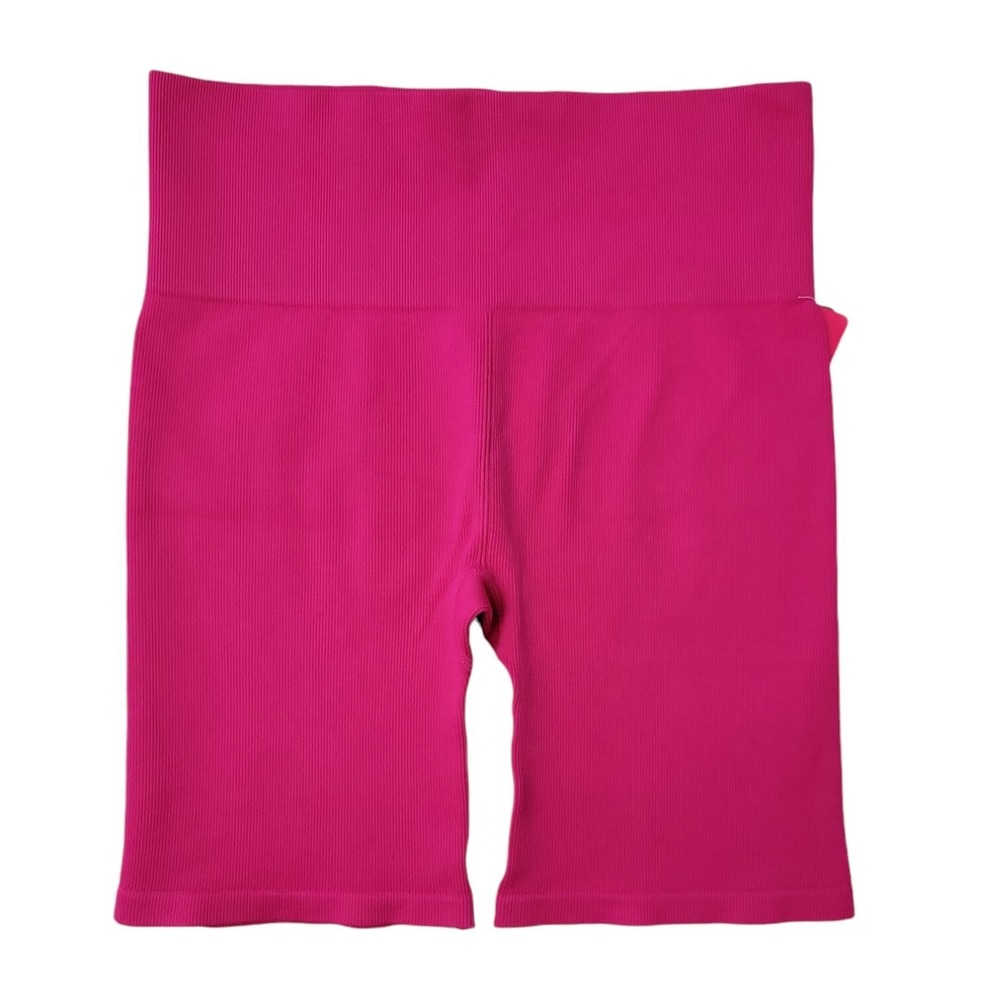 NWT Ryka Women's High Waist Ribbed Seamless Bike Shorts Pink‎ Large